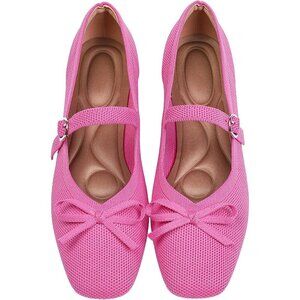 Women Pink Fabric Upper And Rubber Sole Casual Ballet Flats With Ankle Strap